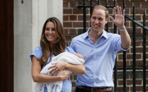 Britain's Prince William and his wife Catherine, Duchess of Cambridge appear with their baby son outside the Lindo Wing of St Mary's Hospital, in central London